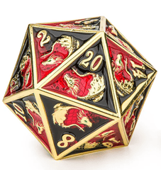 Hymgho Dice: 45mm D20 Brushed Gold Red Black HY00234